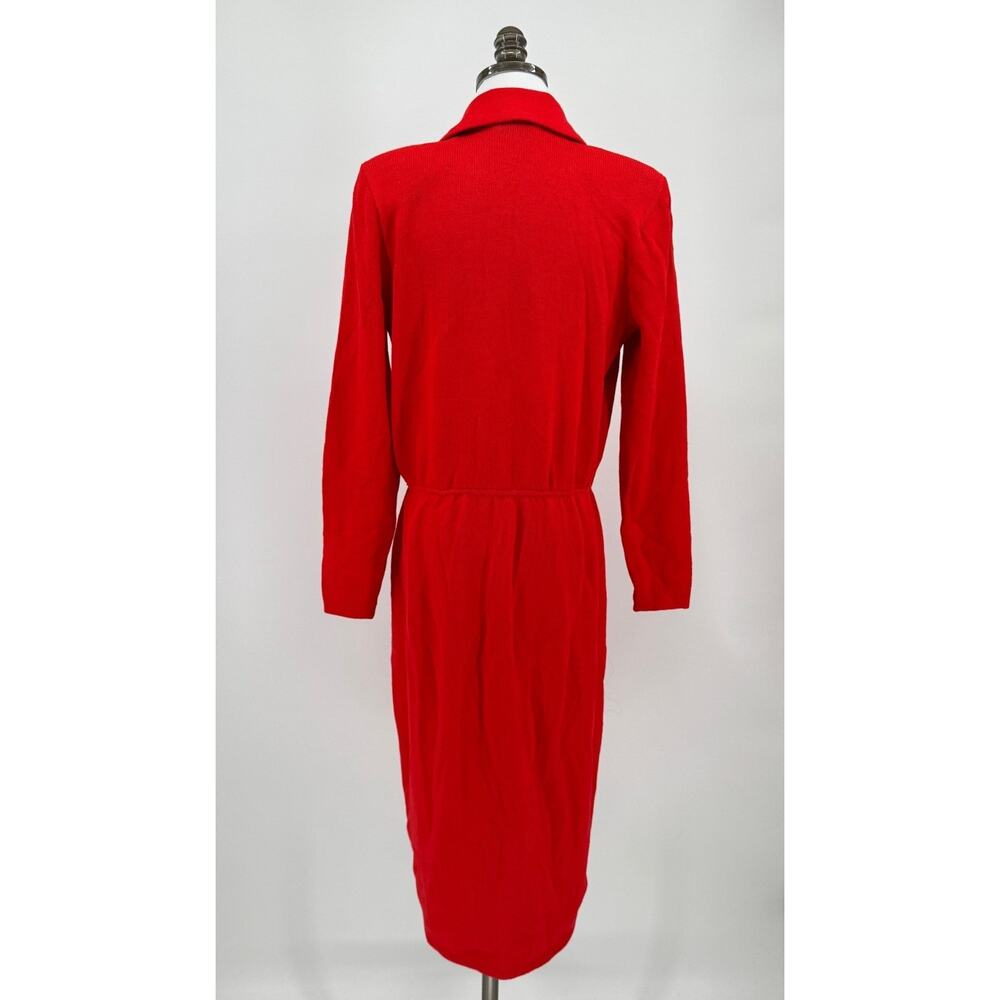 Vintage 80's St. John Red Santana Knit Collared Long Sleeve Dress Sz 10 - Picture 4 of 8